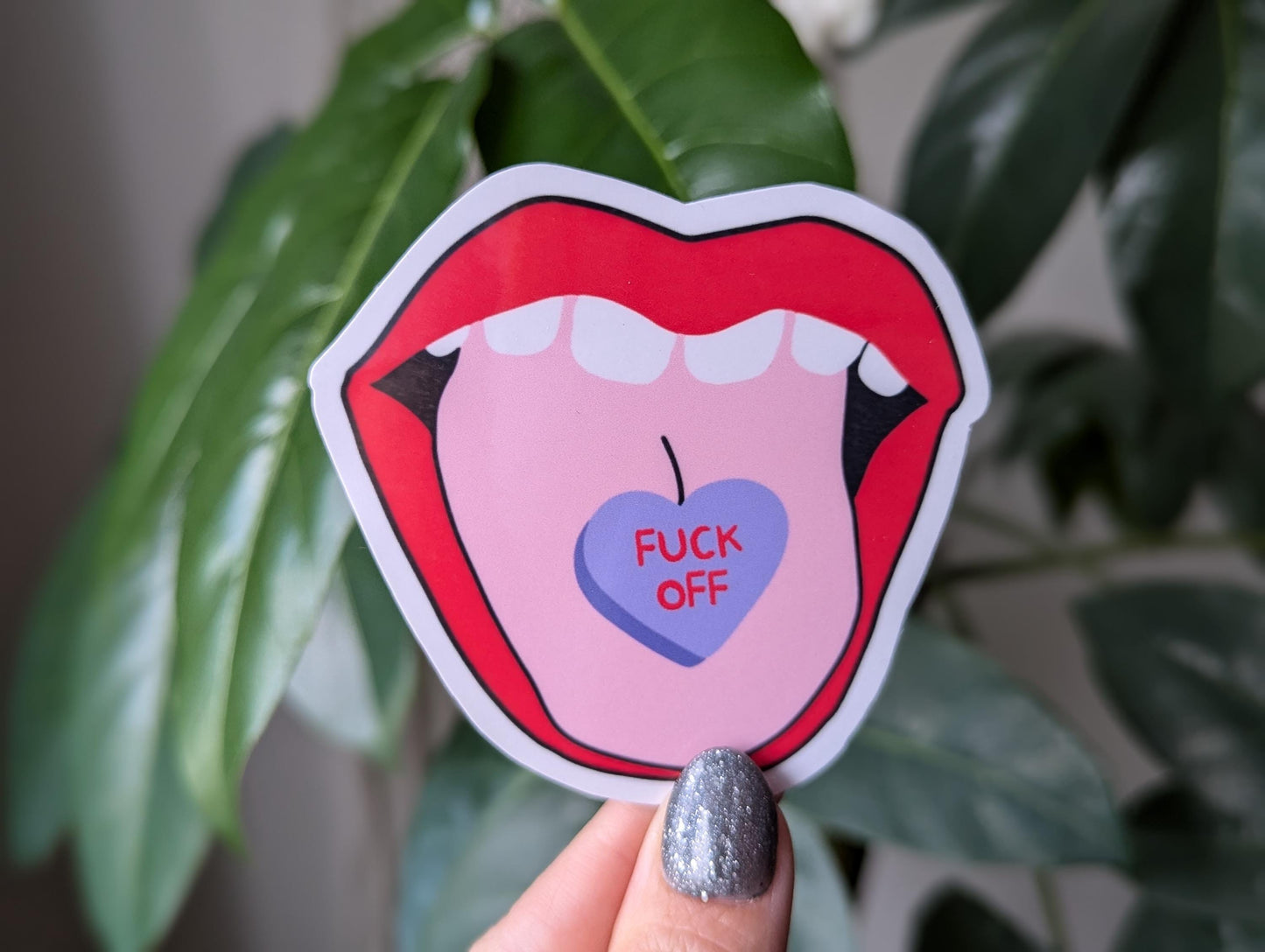 Fuck off conversation heart sticker for laptop, red lips sticker for phone case, snarky sticker, sassy gift for bestie, mouth sticker, funny