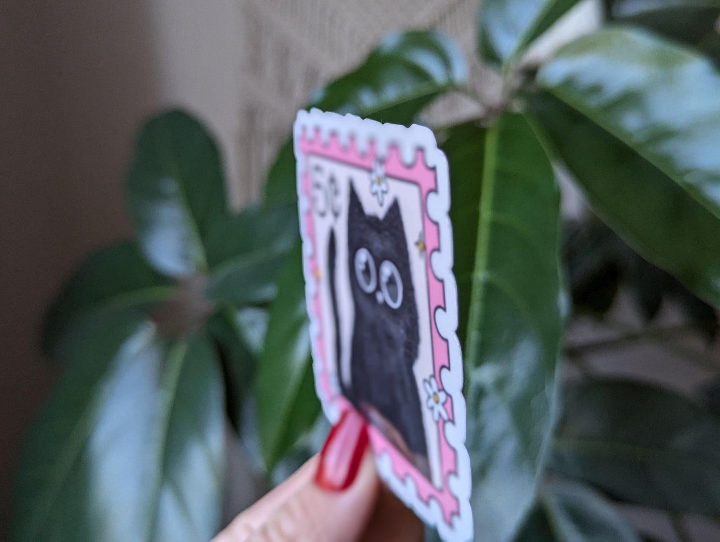 Cute Black Cat Stamp Vinyl Sticker