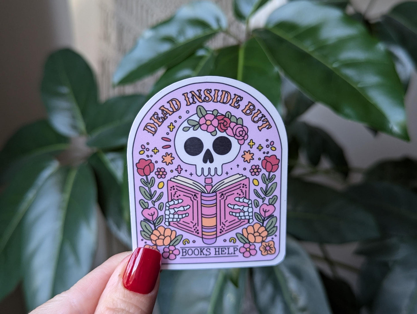 Dead inside but books help, bookish stickers for laptop, book gifts for book lovers, reader gift, booktrovert sticker, booktok merch, smut
