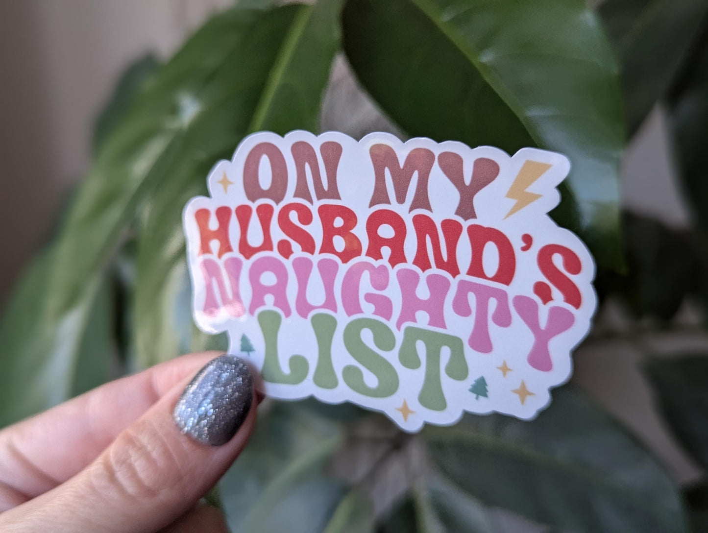 On my husbands naughty list sticker, funny Christmas gift for women, adult stickers, small gift from husband, Santa list, holiday stickers