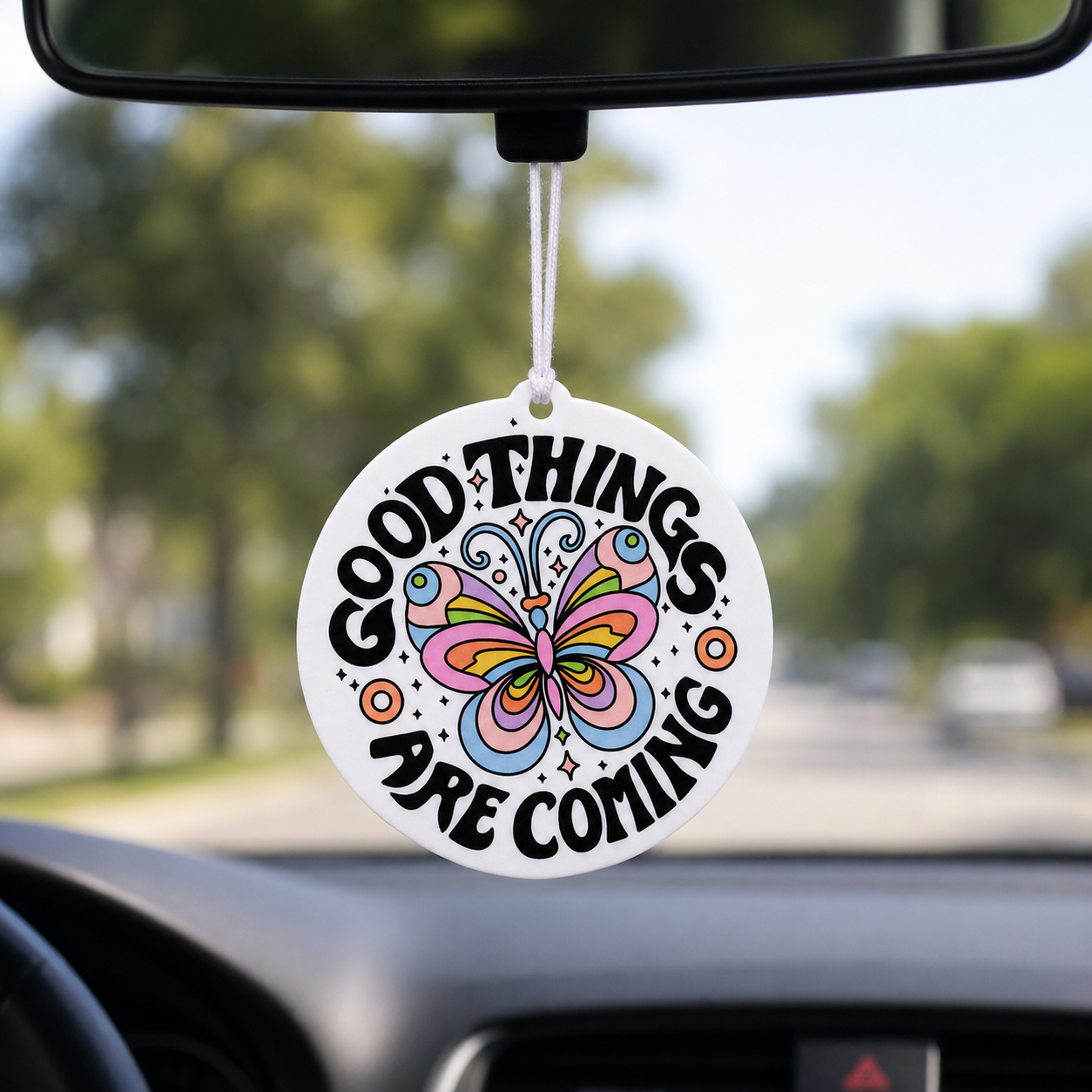 Good Things Are Coming Butterfly Car Air Freshener - Inspirational Car Freshener - Lavender Scent