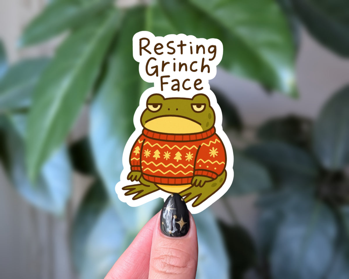 Resting Grinch Face Christmas Frog Sticker