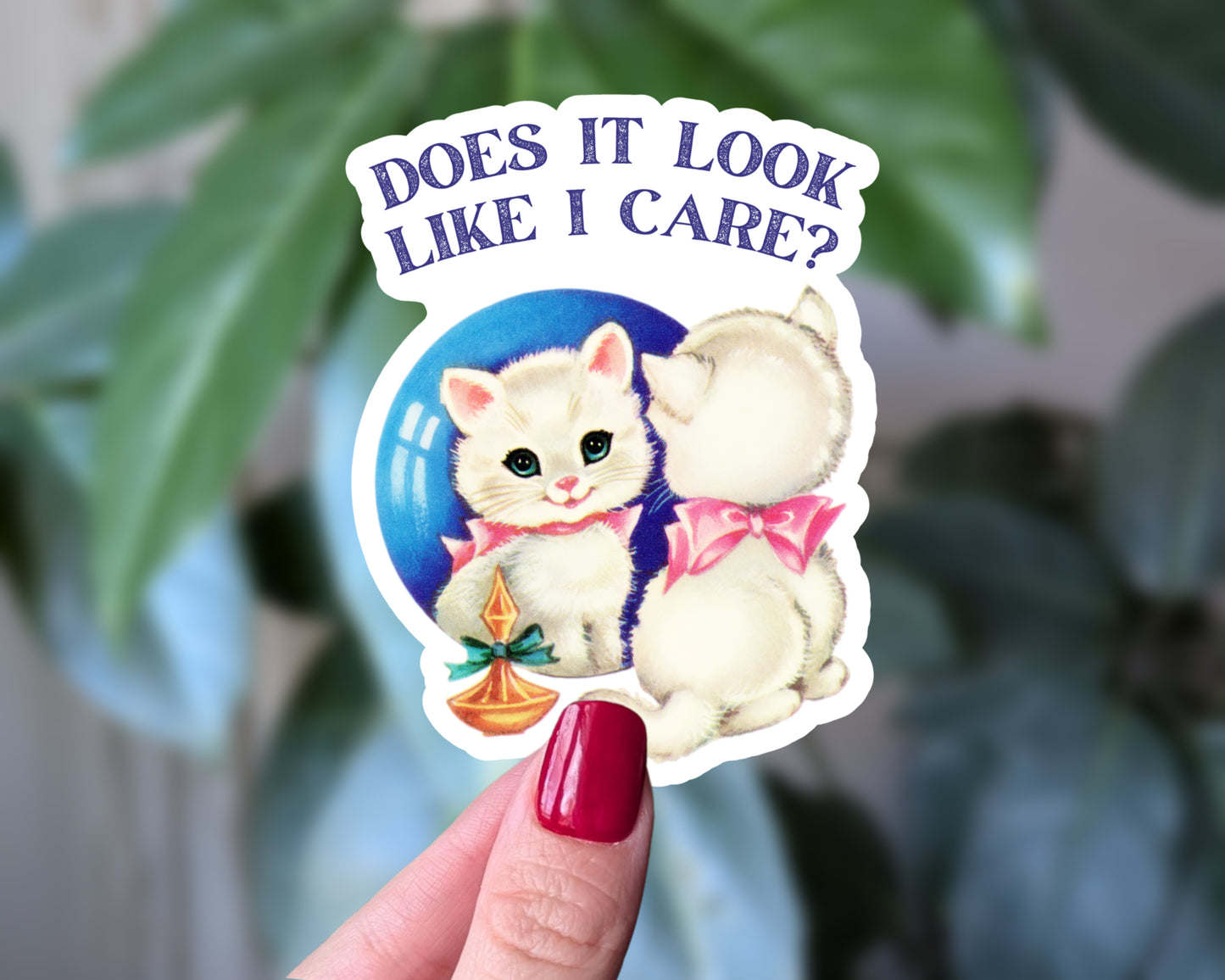 Does It Look Like I Care? Vintage Cat Mirror Sticker